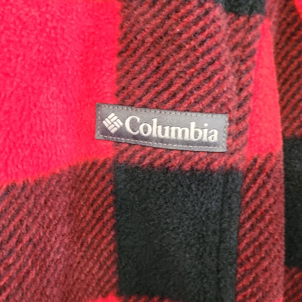 Columbia Womens Red & Black Plaid/Checkered Full‎ Zip Fleece Jacket Size Med